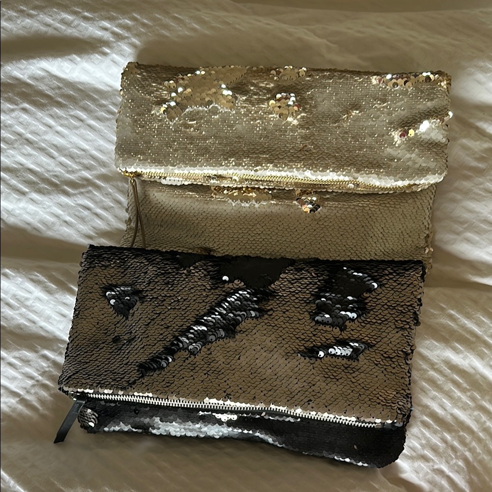 Stella & Dot Sequin Clutch Bag Set - Gold and Black
